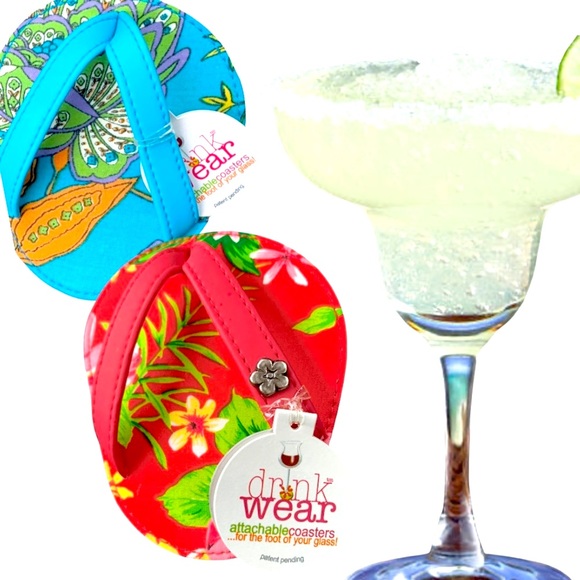 NWT 4 Pc Flip Flop Rattan Cotton Vibrant Floral Made in CA Coaster Set - Picture 1 of 9